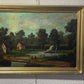 Antique oil painting on canvas, Rural Landscape, Figures, Unsigned, Framed