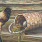 Vintage Signed Rooster and Chickens Oil Painting Farmyard Hen Scene Gold Frame