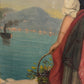 Antique Italian Oil Painting Young Woman with Fruit Basket Mediterranean Scene