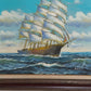 Original Signed Oil Painting Sailing Ship at Sea Maritime Seascape Framed