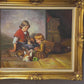 G.Wilson Vintage Oil painting on canvas, children playing with rabbit, framed