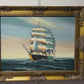 Original Oil painting on canvas, seascape, Sailing Ship, signed, Gold Frame