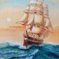 Original  oil painting on canvas, seascape, Sailing ships on the Sea, Framed