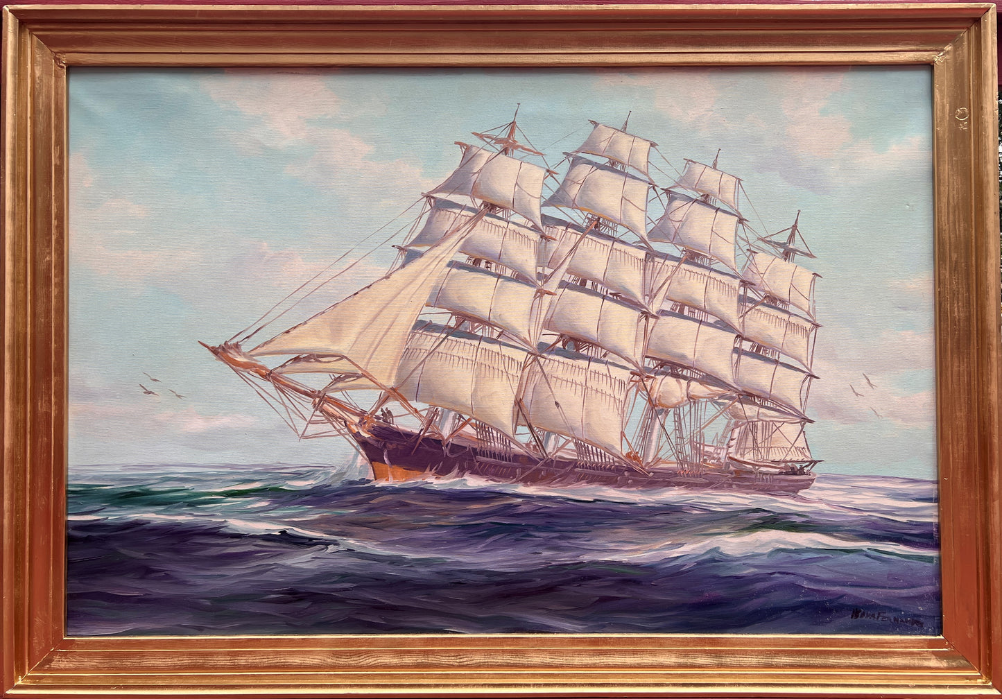 Humberto da Silva Fernandes(1937-2005)Clipper Ship Huge Oil Painting on Canvas