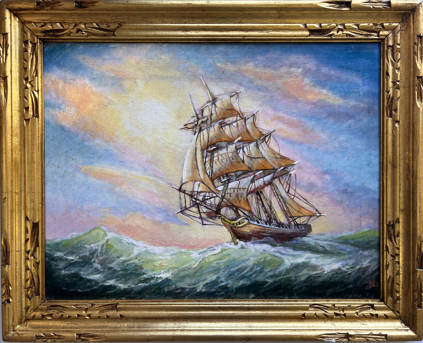 Artist Dobritsin Oil painting on canvas, seascape, "Through the Storm" Framed