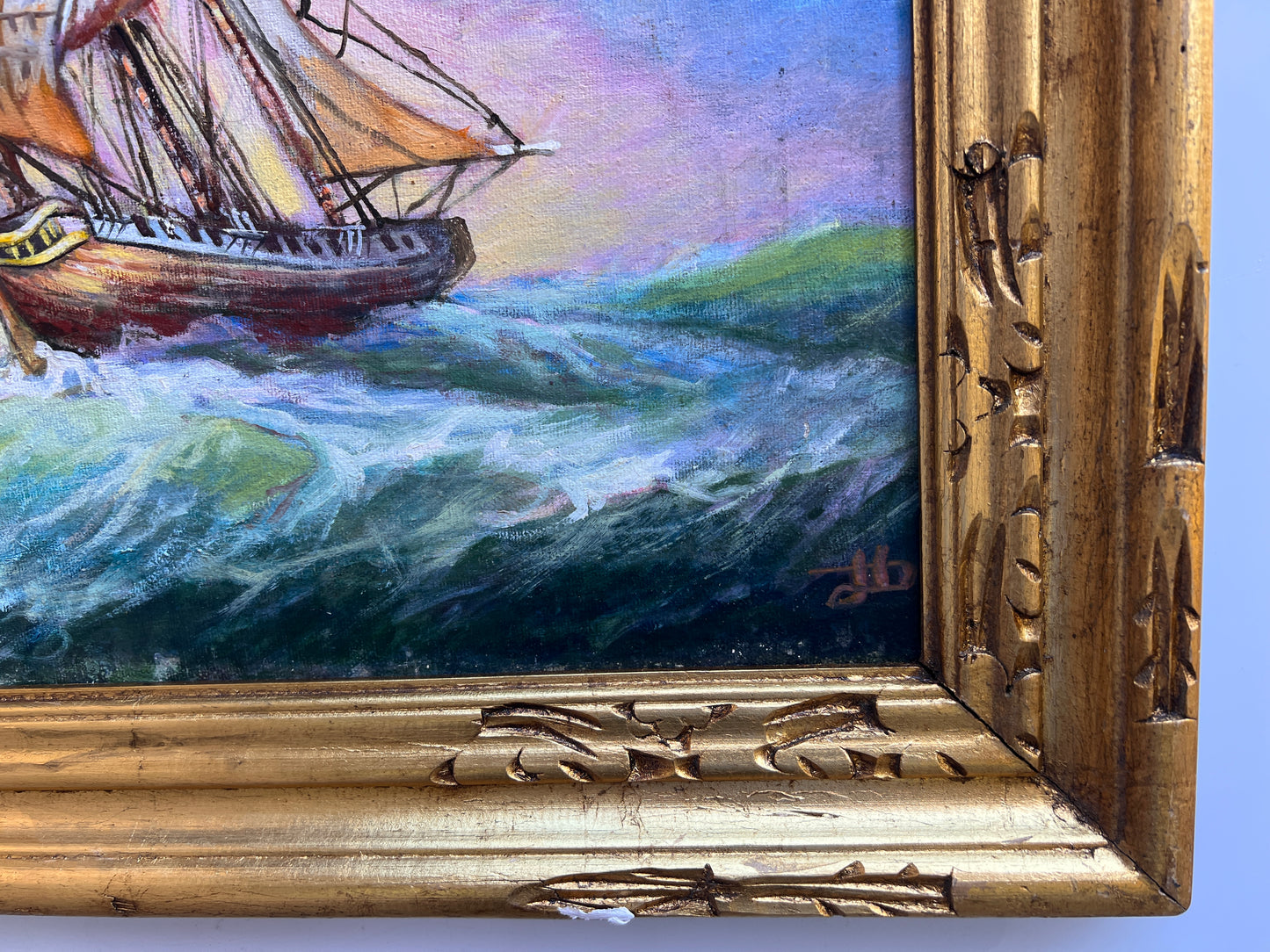 Artist Dobritsin Oil painting on canvas, seascape, "Through the Storm" Framed