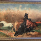 J.FAY 1943 Vintage Original Oil Painting on canvas, Herd of Wild Horses, framed