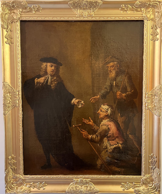 17-18 century, Original Antique Oil Painting in canvas, Genre Scene