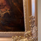 17-18 century, Original Antique Oil Painting in canvas, Genre Scene, Gold Frame