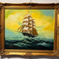 Stunning Signed Oil painting on Canvas, Seascape, Sailing Ships at Sunset