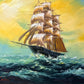 Stunning Signed Oil painting on Canvas, Seascape, Sailing Ships at Sunset