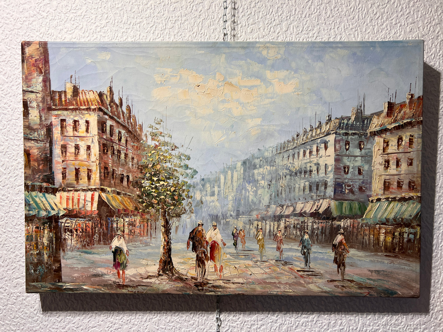 Vintage oil painting on canvas Paris street view, Unframed, Unsigned