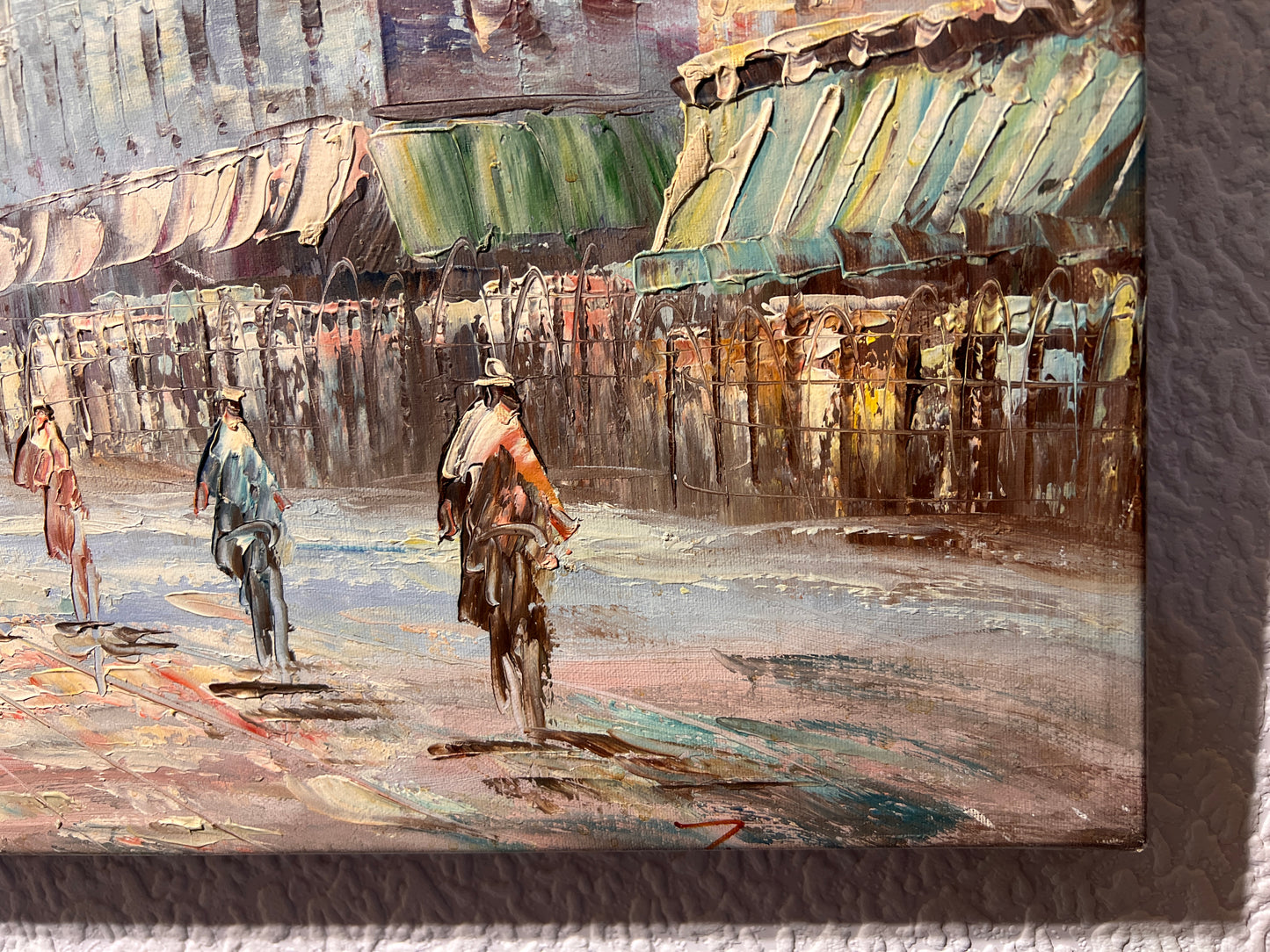 Vintage oil painting on canvas Paris street view, Unframed, Unsigned