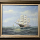 Original Oil painting on canvas, seascape, Sailing Ship in the Ocean, Framed