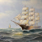 Original Oil painting on canvas, seascape, Sailing Ship in the Ocean, Framed