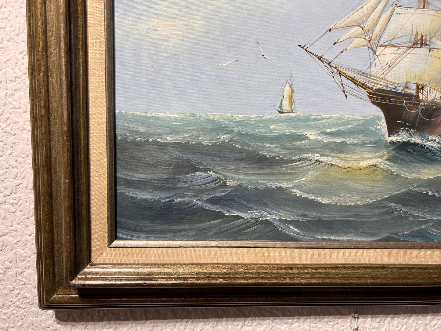 Original Oil painting on canvas, seascape, Sailing Ship in the Ocean, Framed