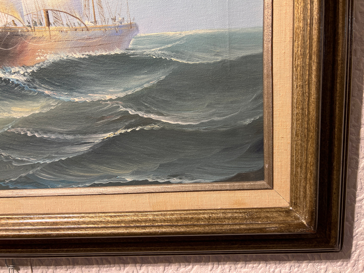 Original Oil painting on canvas, seascape, Sailing Ship in the Ocean, Framed