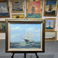 Original Oil painting on canvas, seascape, Sailing Ship in the Ocean, Framed