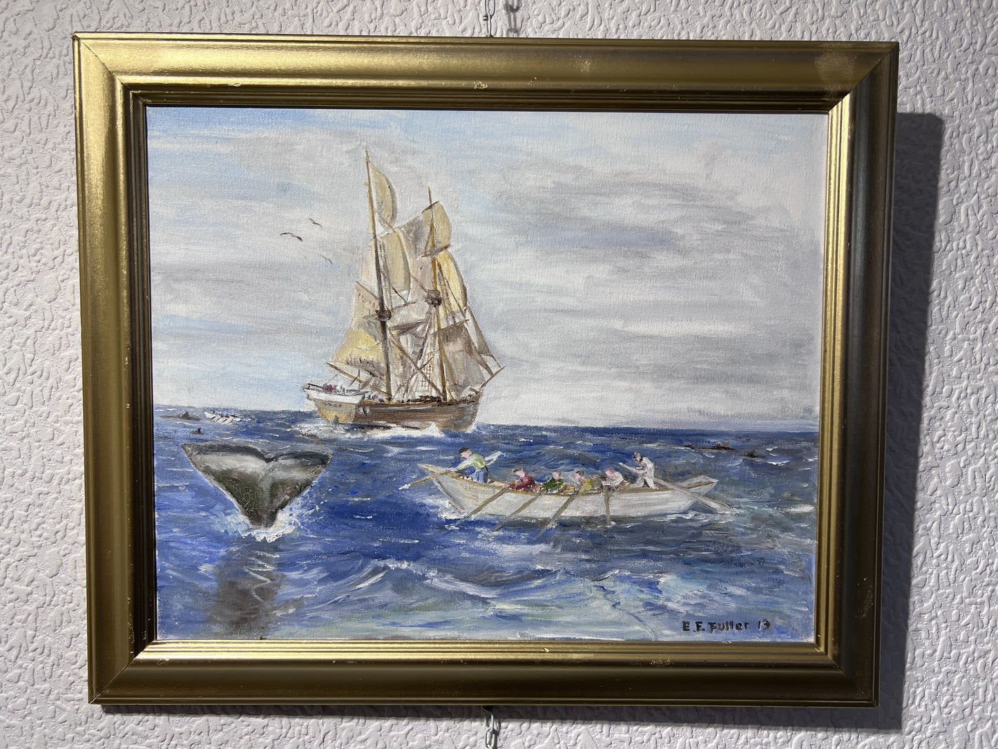 Artist E.F. Fuller Original Painting on canvas, Seascape, Sailboat. Dated