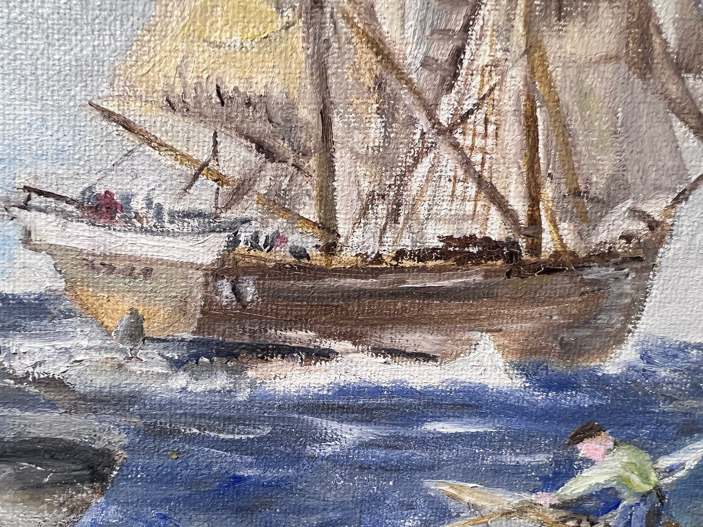 Artist E.F. Fuller Original Painting on canvas, Seascape, Sailboat. Dated