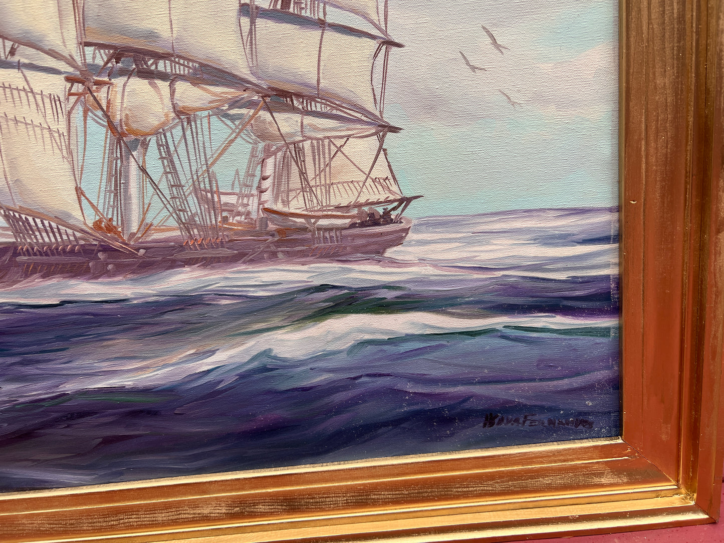 Humberto da Silva Fernandes(1937-2005)Clipper Ship Huge Oil Painting on Canvas