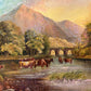 Antique oil painting on canvas, Landscape, Cows, Unsigned, Framed