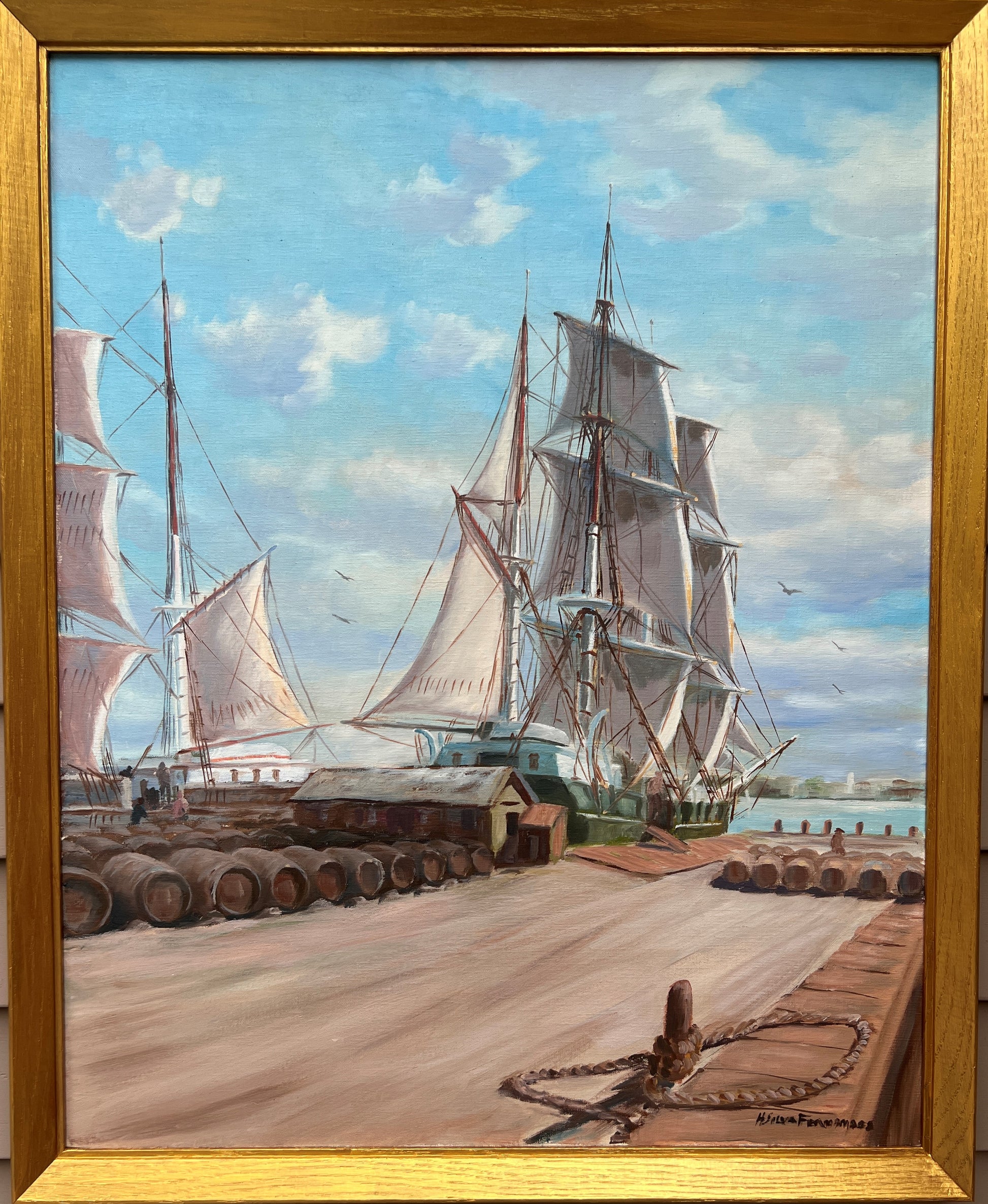 Humberto da Silva Fernandes(1937-2005) Clipper Ship Oil Painting on Canvas