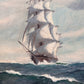 Large Antique T. BAILEY Original Oil Painting on canvas Ship on the Ocean