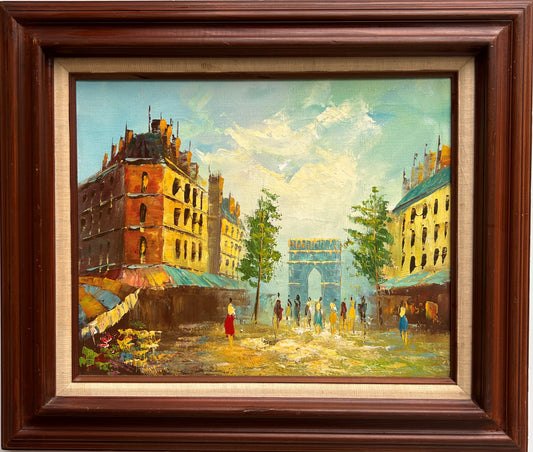 Original oil painting on canvas, France, Paris, Triumphal Arch, Framed