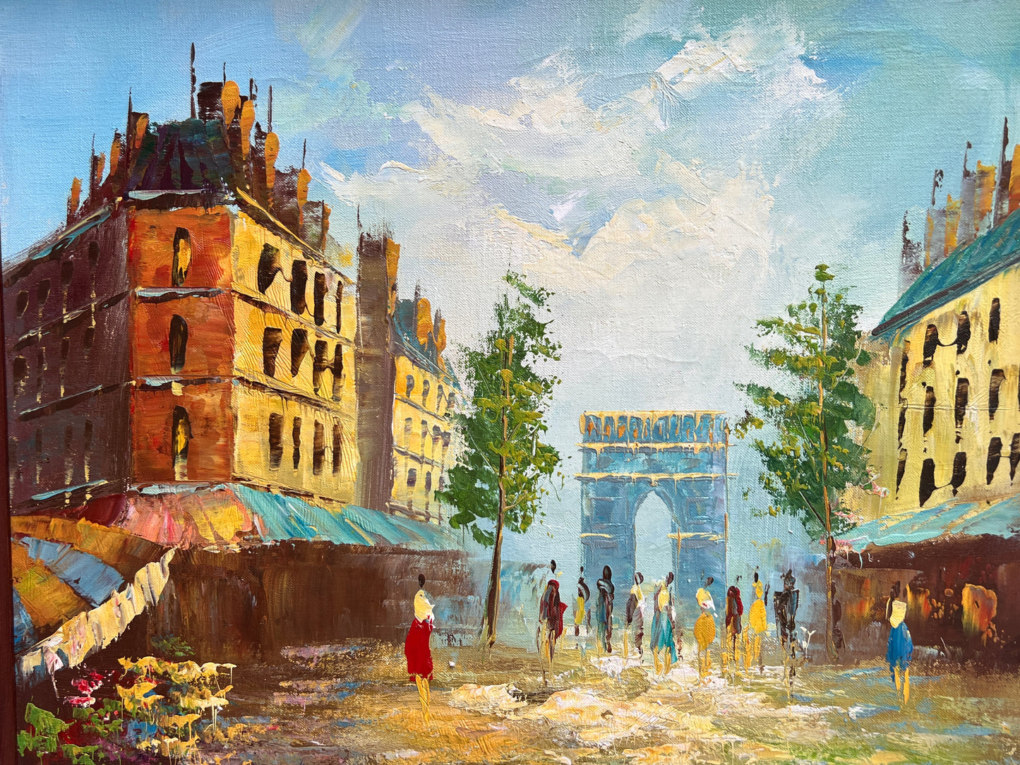 Original oil painting on canvas, France, Paris, Triumphal Arch, Framed