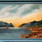 Vintage original oil painting on board, Coastal seascape on sunset, Signed