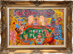 Original Serg Graff "Card Sharping" Fantasy Outsider Art, Surreal Poker Scene