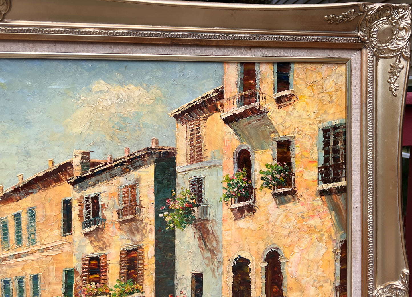 Huge Vintage oil painting on canvas, Venice, Italy, Artist Anyer Rou, Framed