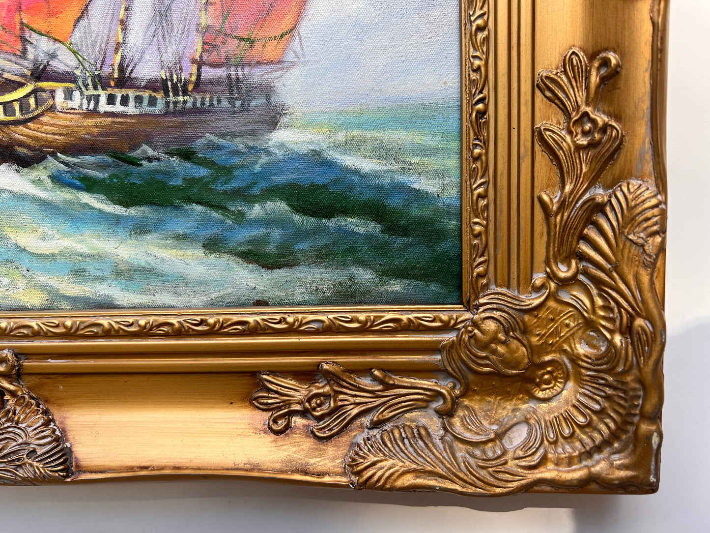 Russian Artist Dobritsin Oil painting on canvas, seascape, Sailing ship, Framed