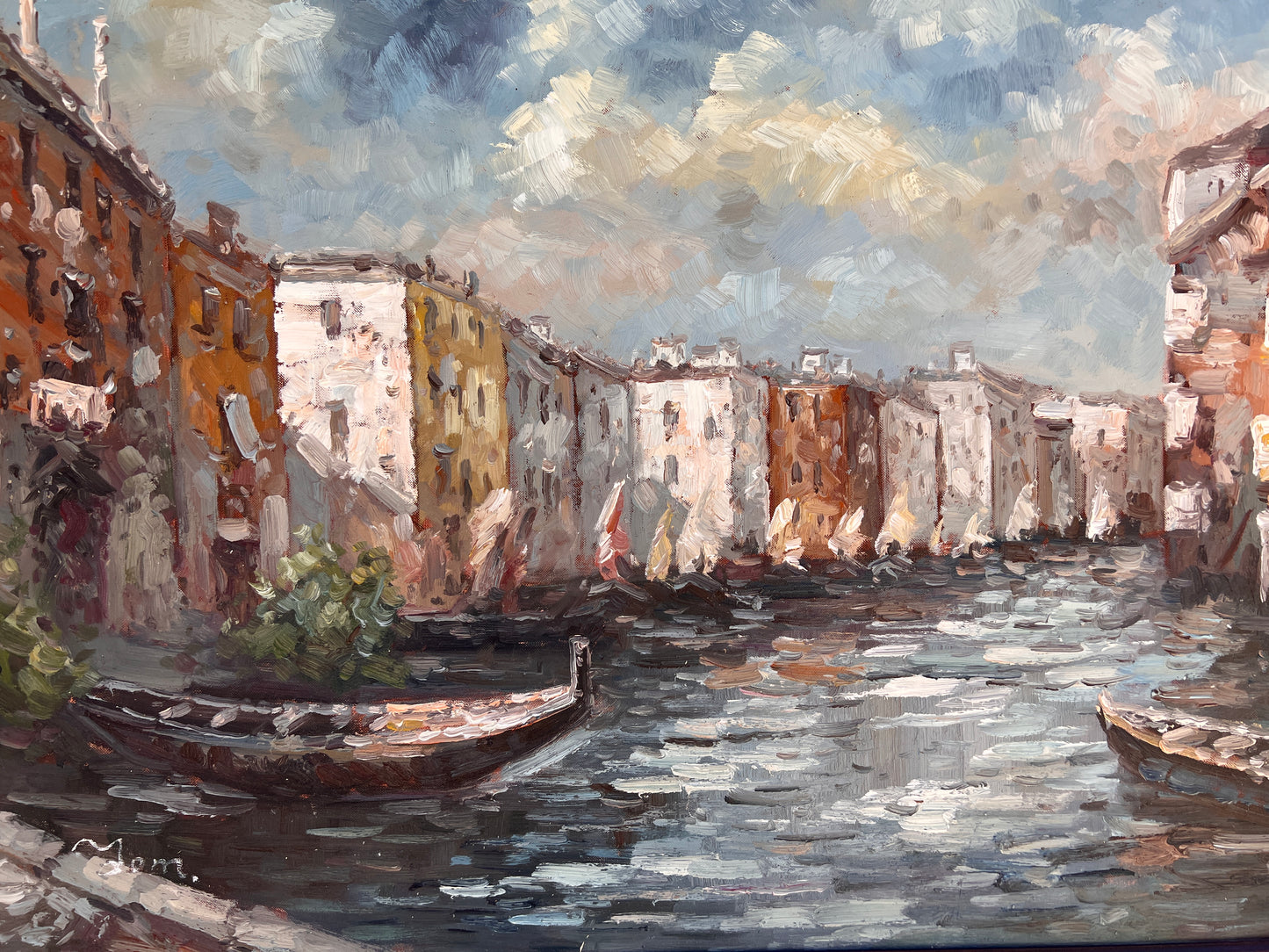 Large original oil painting on canvas, Venice, Italy, Signed, Framed