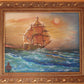 Original oil painting on canvas, seascape, ship, sunset, signed S.Graff, COA