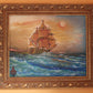 Original oil painting on canvas, seascape, ship, sunset, signed S.Graff, COA