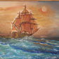 Original oil painting on canvas, seascape, ship, sunset, signed S.Graff, COA