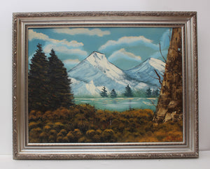 Vintage  oil painting on canvas, landscape, mountain view, signed R.Dean,framed