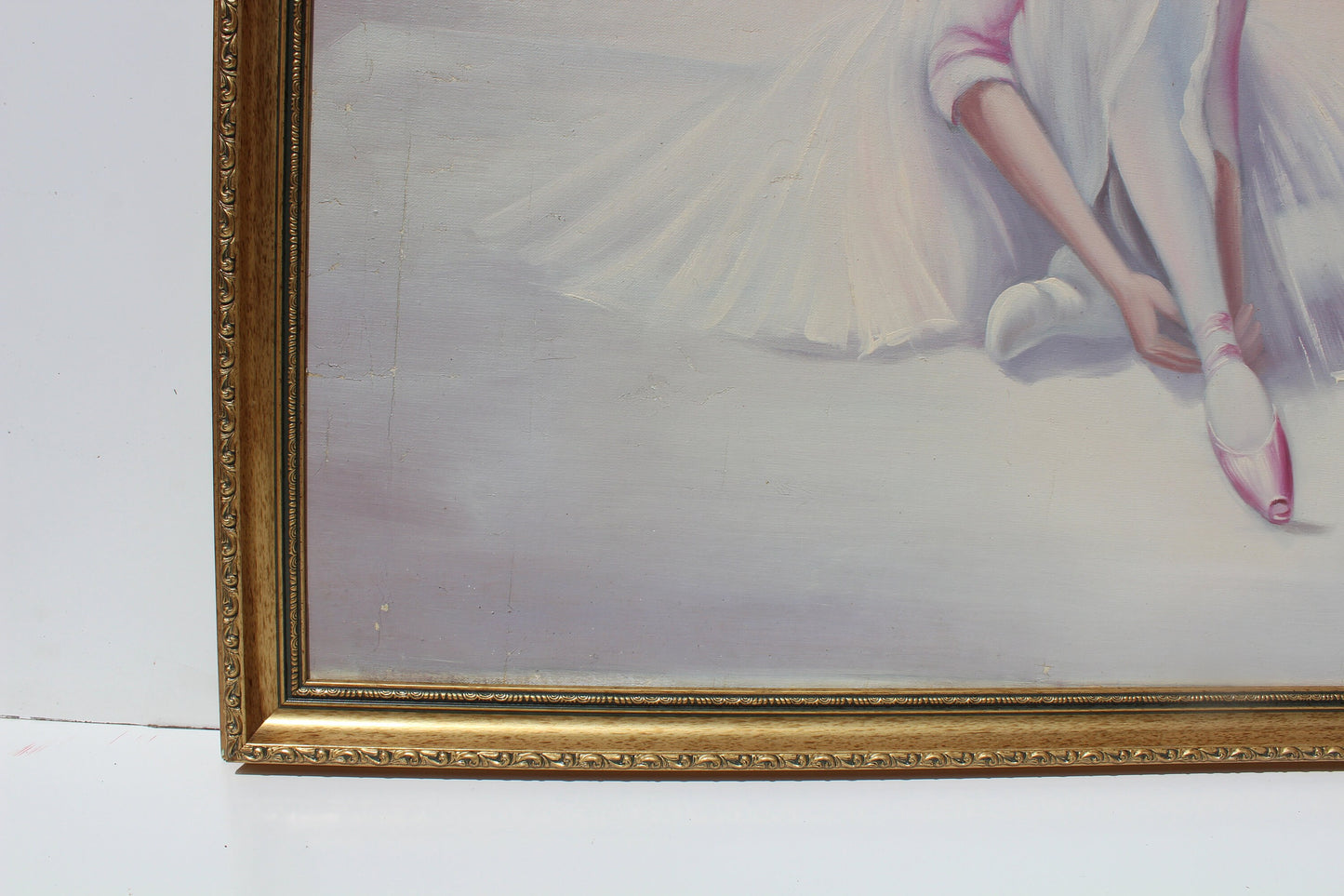 Large vintage oil painting on canvas, R.Young, ballerina, signed, framed
