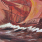 Vintage oil painting on board, seascape,Clipper ship, Sunset, Signed, framed