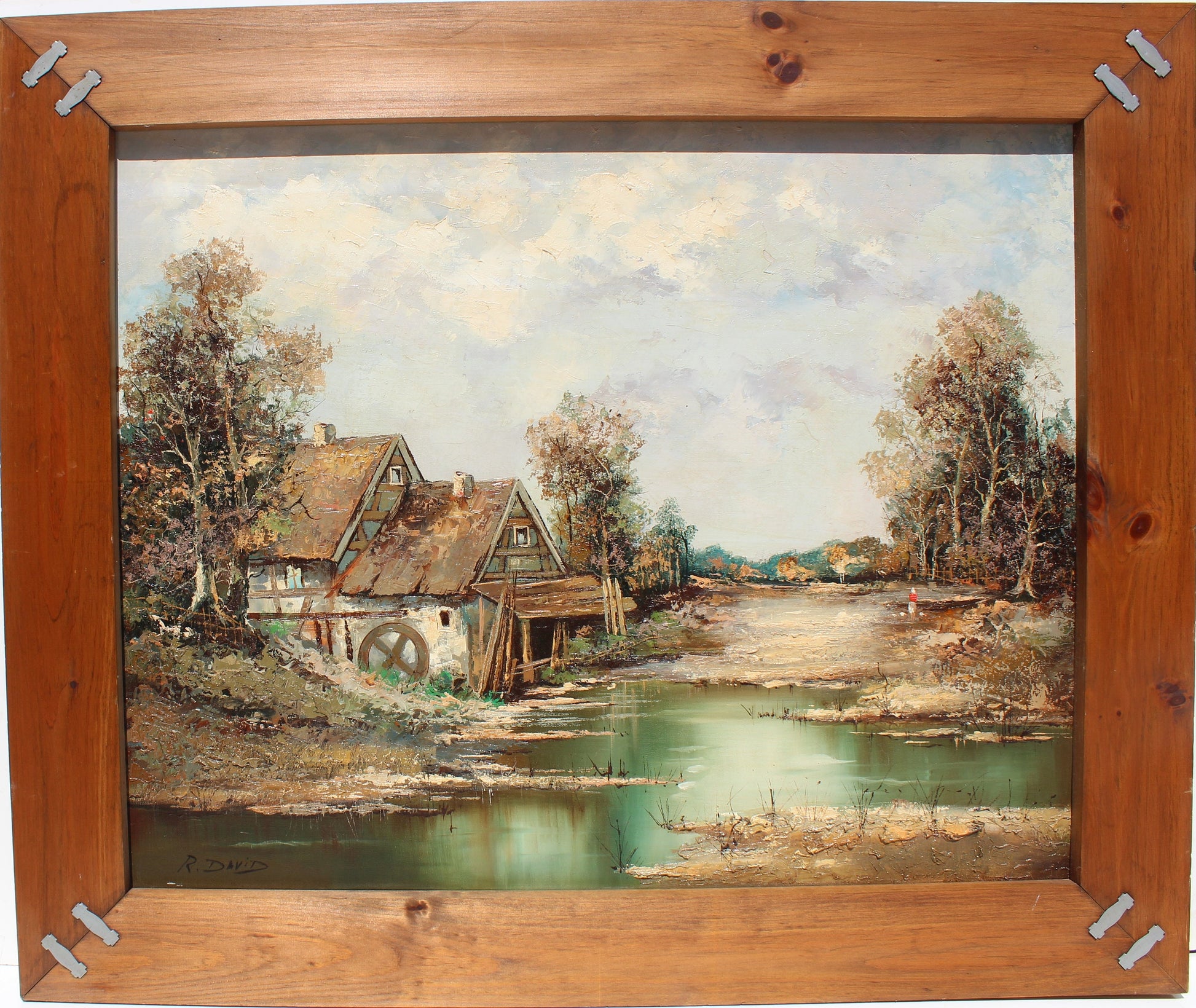 Vintage oil painting on canvas, Rural Landscape, signed R.David, framed