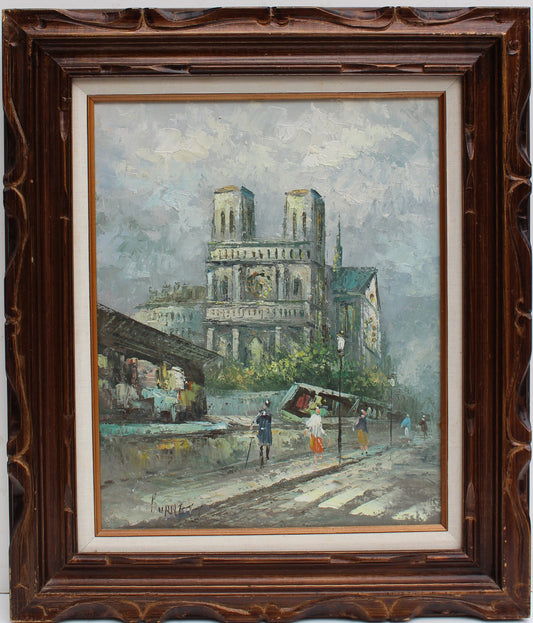 Listed Artist C.Burnett(IX-XX) oil painting on canvas Paris, Notre Dame, framed