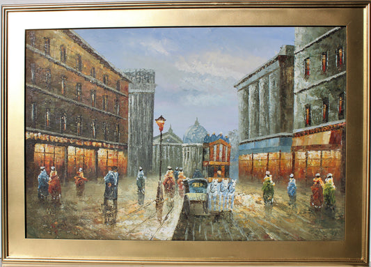 Original oil painting on canvas, cityscape, Paris, unsigned, framed