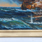 Large Oil painting on canvas, Ship J.Harvey Ls BATTLE AT SEA, Signed, Framed