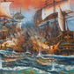 arge Oil painting on canvas, ShipJ.Harvey Ls BATTLE AT SEA, Signed, Framed