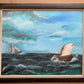 Large Vintage Oil painting on canvas, seascape, Sailing Ships, framed