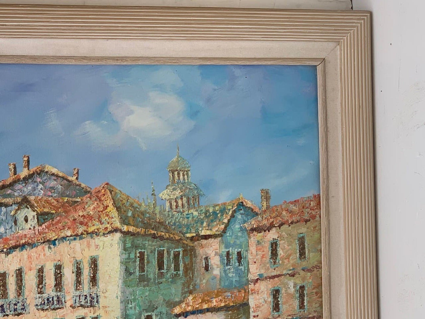 Large oil painting on canvas, Italy, Venice, Canal view, Signed Charlote