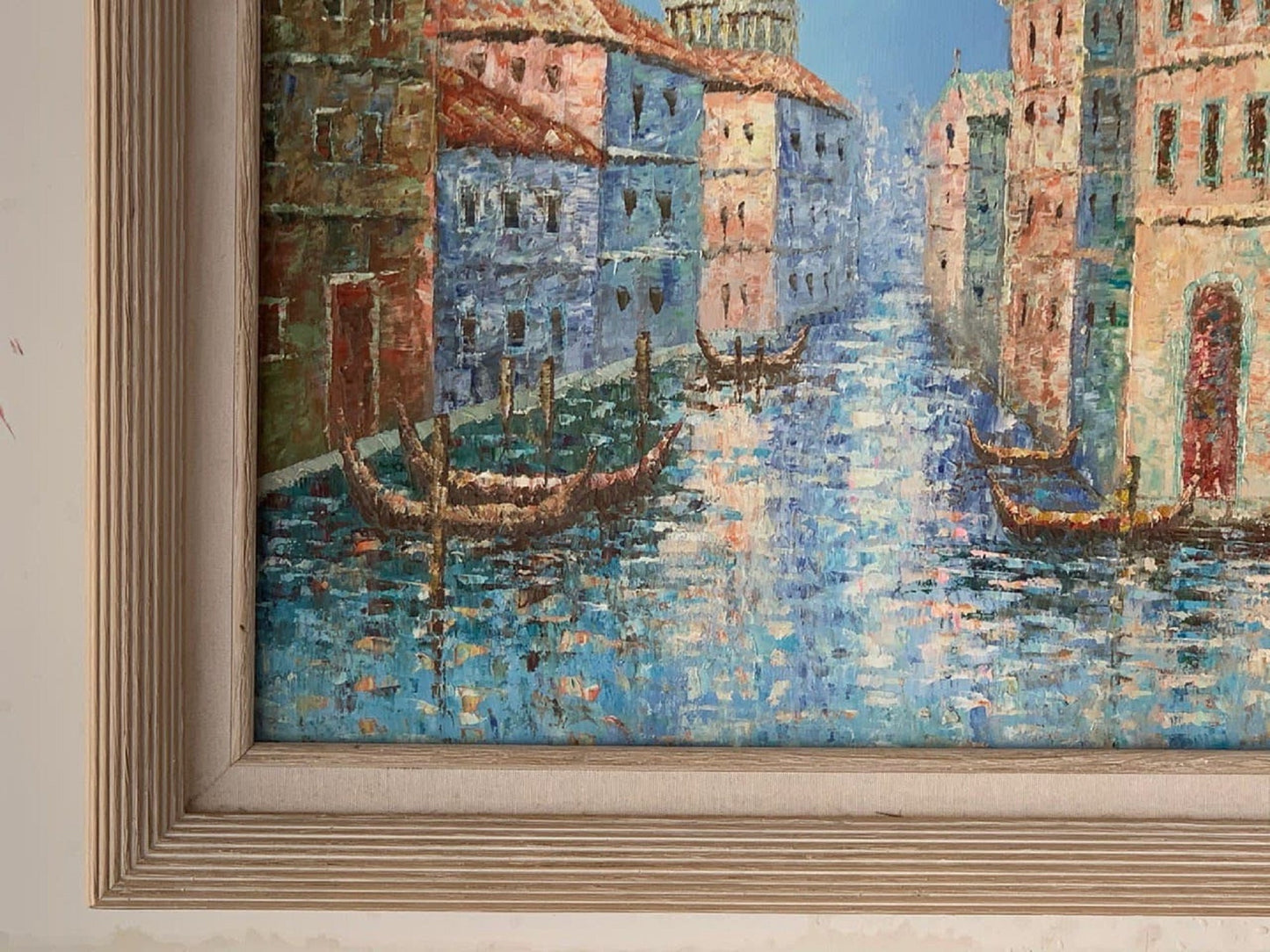 Large oil painting on canvas, Italy, Venice, Canal view, Signed Charlote