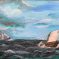 Large Vintage Oil painting on canvas, seascape, Sailing Ships, framed